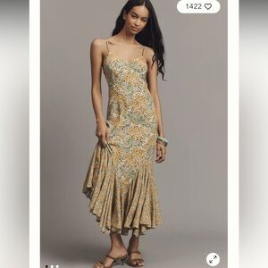 NWT Conditions Apply Ellianna ruffled slip maxi banana yellow dress XS